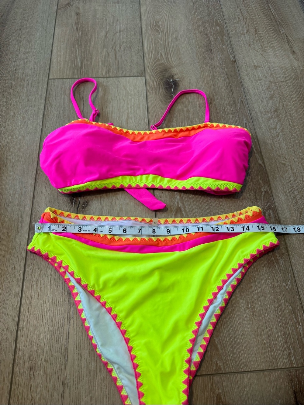 NEW Neon Colorblock High Waisted Women's Popvil Bikini Set XL Pink Orange Yellow - Picture 3 of 9
